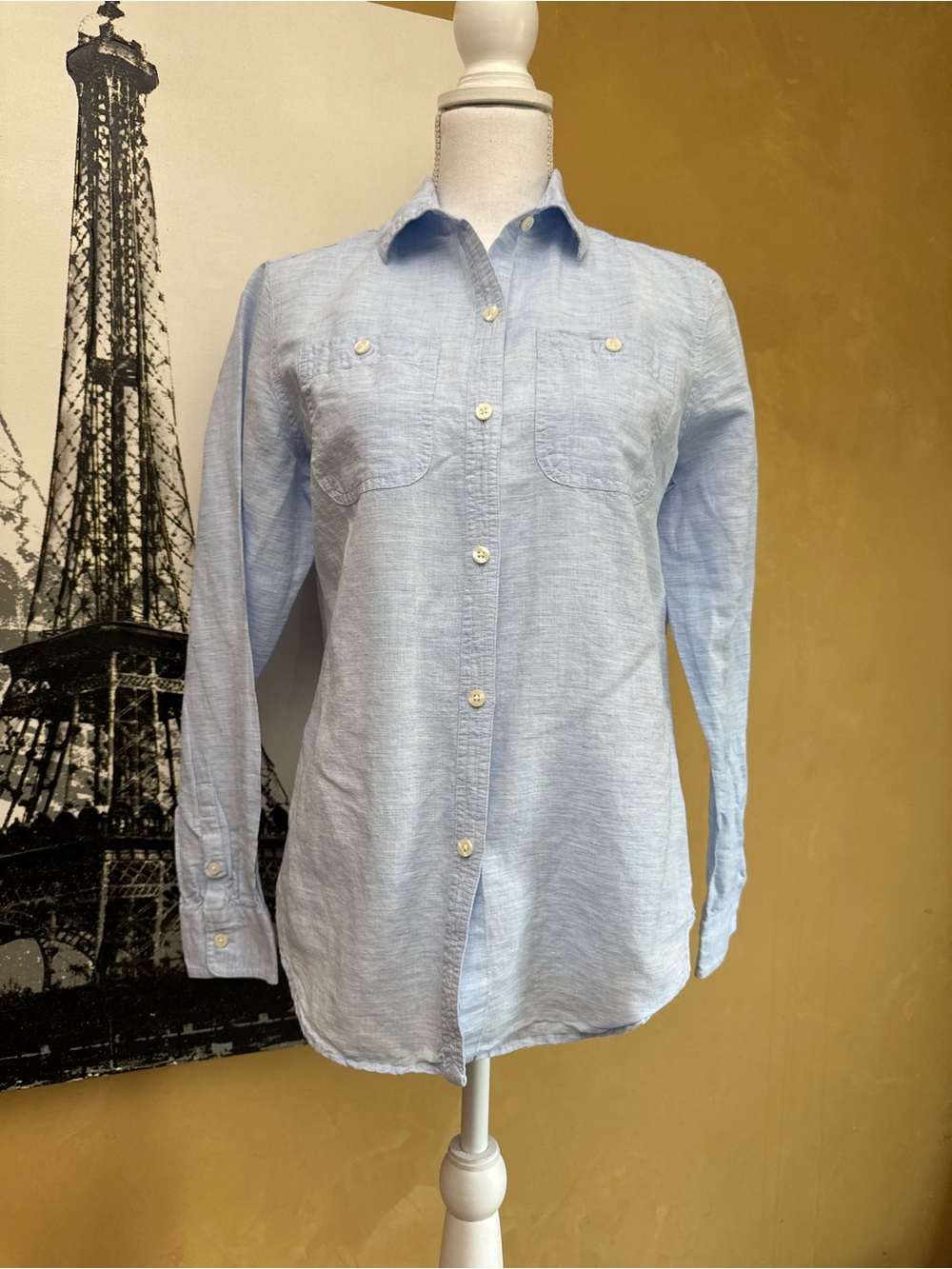 Chaps Light Blue Linen Long Sleeve Button-Up Shirt